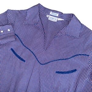 VTG Levi Strauss Co 70s Western Plaid Cuff Snap Shirt Women Size 10 Blue Rodeo
